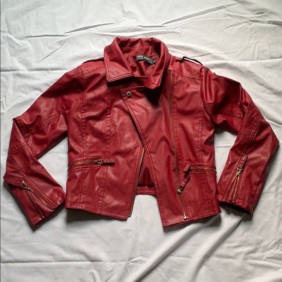 Zara Red Leather Jacket - Picture 2 of 5